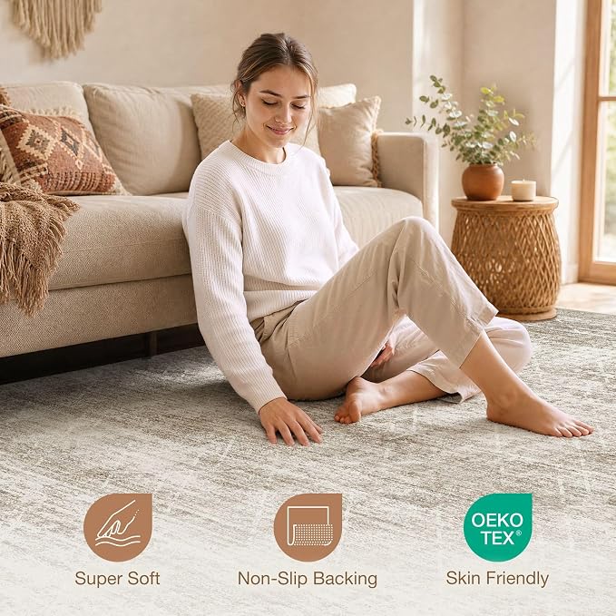cotiled Boho 5x7 Area Rugs for Living Room: Soft Moroccan Washable Rug | Solve - Image 7