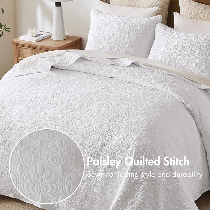 Madison Park Twin Quilt Bedding Set, Cottage-Inspired Damask, Classic Stitch - Image 3