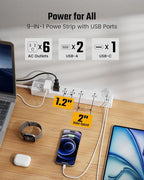 2 Pack 6Ft Extension Cord, SUPERDANNY Flat Plug Surge Protector Power Strip | - Image 2