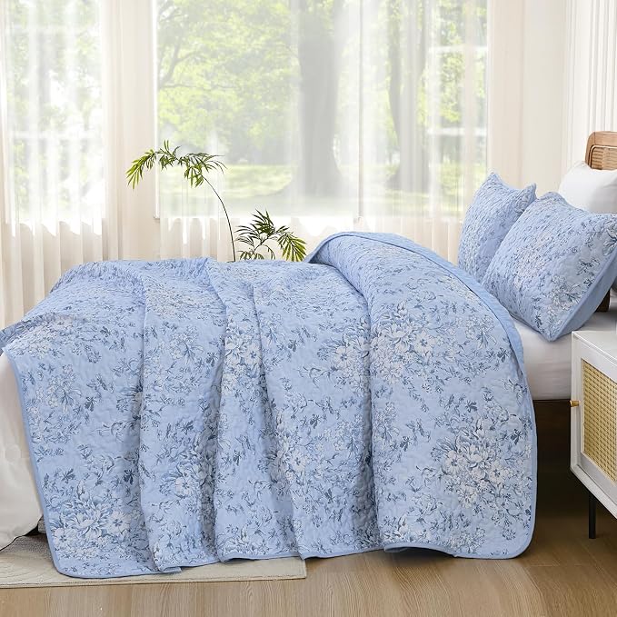 WONGS BEDDING Botanical Quilts Queen Size, 3 Pieces Bedspread Set, Polyester - Image 3