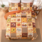 Anibedding 3Pieces Fall Patchwork Quilts Queen Size, Pumpkin Maple Leaves - Image 4