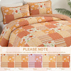 Mybedsoul Orange Boho Quilt Set Queen Size, 3 Pieces Plaid Floral Bedspread - Image 2