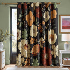 jinchan Black Boho Floral Blackout Curtains W100xL96 Grommet 1 Panel | Room by JINCHAN