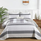 WONGS BEDDING Grey Full Size Quilt Set, Bohemian Striped Bedspreads | - Image 3