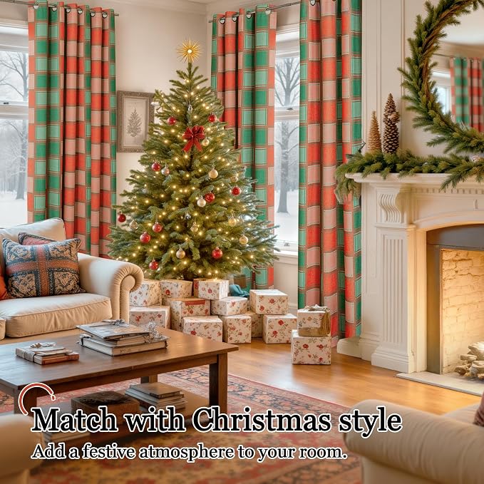 Red Green Plaid Blackout Curtains - Image 2