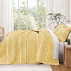 Yellow Twin Quilt Set, 2 Pieces Boho Lightweight Striped Bedspread | Soft - Image 7