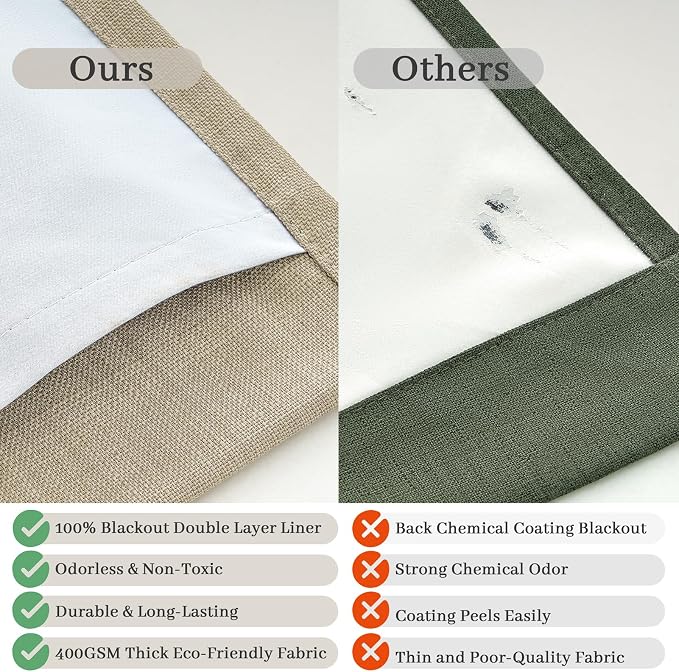 Blackout Thick Natural Linen Curtains 98 Inches Long 2 Panels Set - Image 5