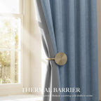 RYB HOME Smoky Blue Linen Texture Curtains 90 Inch - Image 3