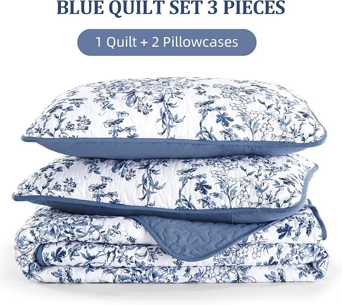 WONGS BEDDING Botanical Queen Quilt Bedding Set, 3 Pieces Bedspread, Microfiber - Image 7