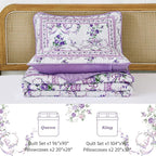 Anibedding Purple Queen Quilt Set, 3 Pieces Floral Pattern Quilts Bedspread | - Image 5