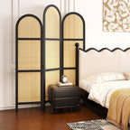 3-Panel Hand-Woven Rattan Room Divider, Tall Foldable Privacy Screen - Image 8