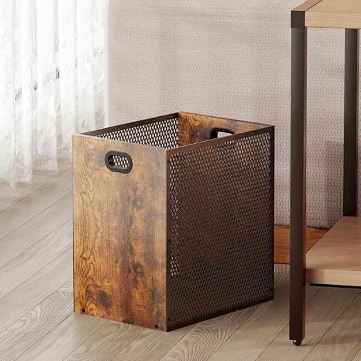 Huxitocan Retro Office Trash Can, Iron and Wood Combination Bedroom Garbage Can by Huxitocan