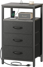 Huuger Nightstand with Charging Station, 27.6 Inch Bedside Table, Side Table | - Image 9