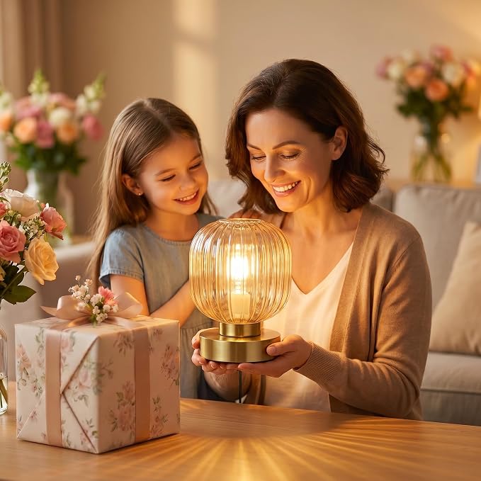 Elenhome Amber Touch Glass Table Lamp, 3-Way Dimmable Bedside Lamp, Vintage - Image 5