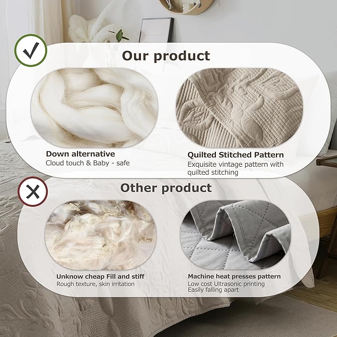 B2EVER Beige Damask Quilt Twin Size Bedding Sets - Image 5
