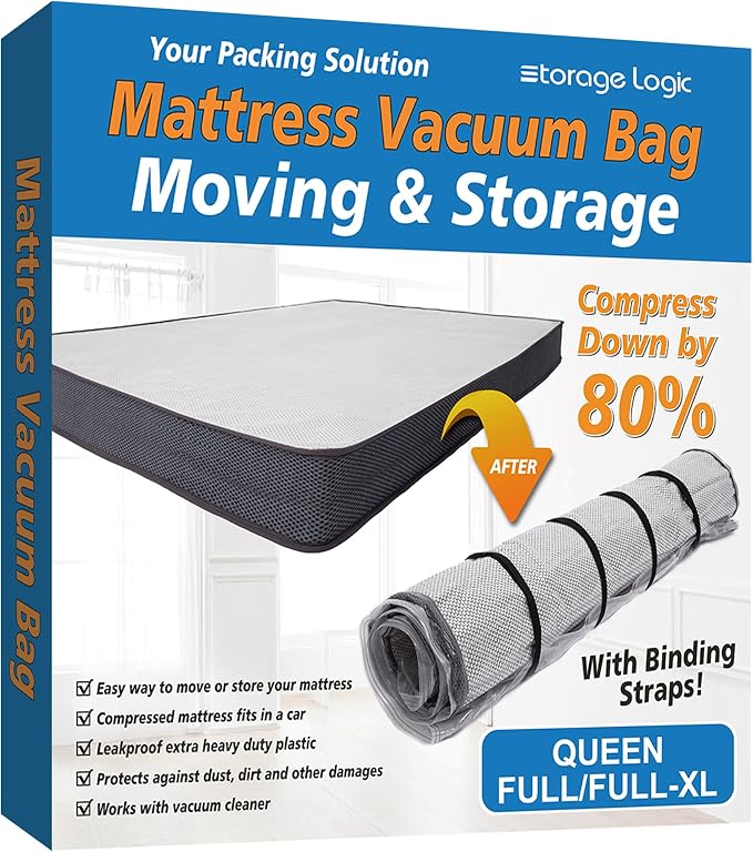 Foam Mattress Vacuum Bag with 4 Adjustable Straps, Queen/Full/Full-XL | by StorageLogic