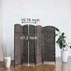 4-Panel Short Room Divider, 3.9 ft Freestanding Partition Wall, Dark Brown - Image 5