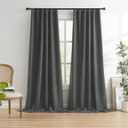 100% Blackout Linen Curtains, Full Shade Complete Light Blocking Drapes Back - Image 2