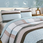 WONGS BEDDING Boho Quilt Queen Size, Patchwork Bedding Set, 3 Pieces Plaid - Image 5