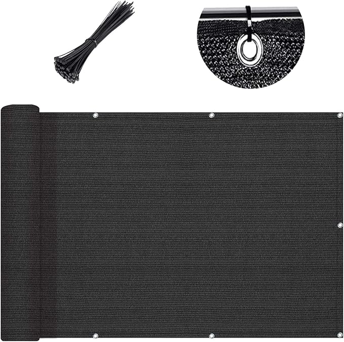 Custom Size 3.3'x29' Black Balcony Privacy Screen 90% UV Block | Windscreen by SUNLAX