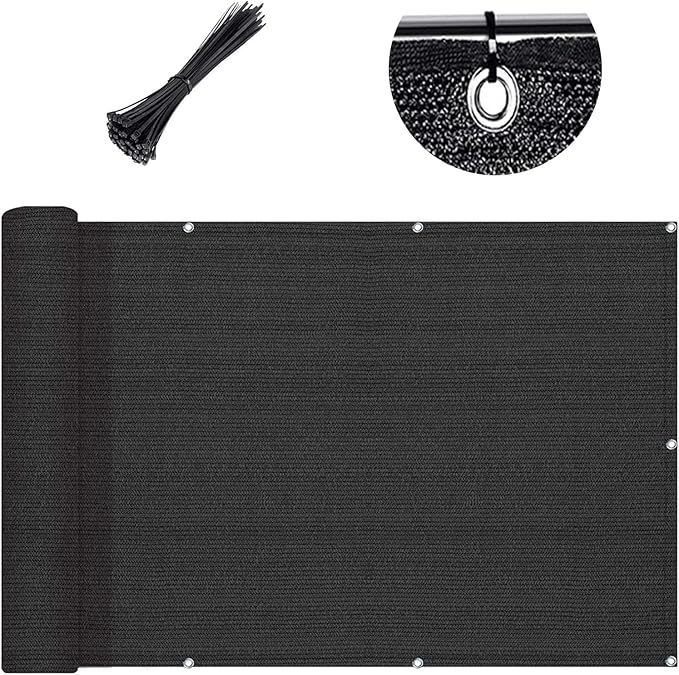 Custom Size 3'x27' Black Balcony Privacy Screen 90% UV Block | Windscreen Fence by SUNLAX