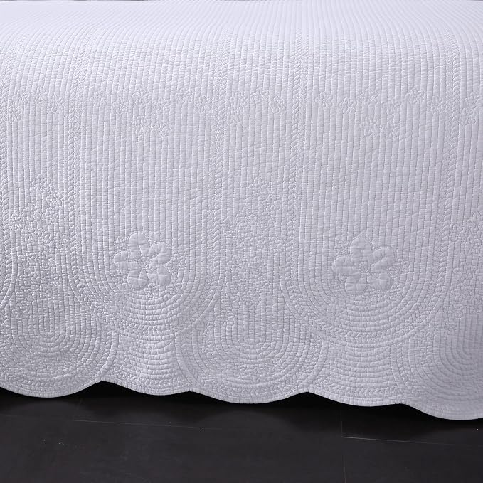 ROOMLIFE Quilt Set King Size 3D Floral Embroidery Pattern 3-Piece Cotton - Image 2
