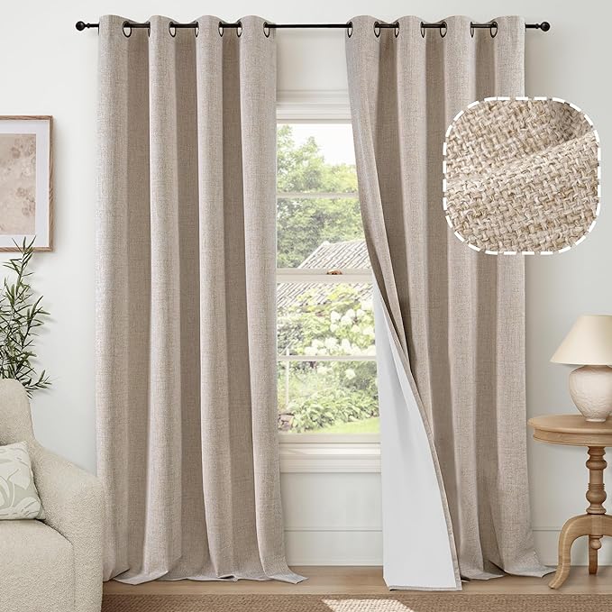 Beige Linen Blackout Curtains for Living Room by Lajode