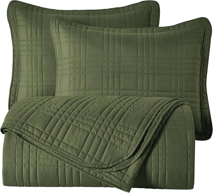 Chezmoi Collection Kingston King Size Bedspread Set, 3-Piece Olive Green - Image 9