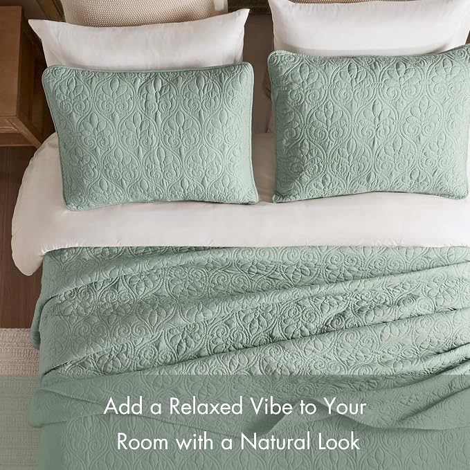 Madison Park Twin Quilt Bedding Set, Cottage-Inspired Damask, Classic Stitch - Image 5
