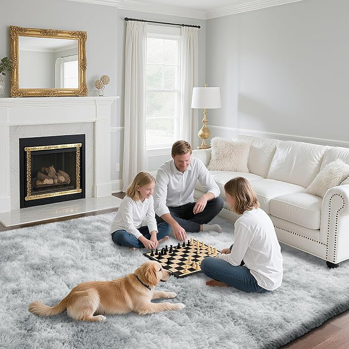 4x6 Mottled Light Grey Rug for Bedroom, Fluffy Area Rugs Small Carpet | - Image 4
