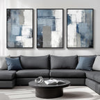 Large Framed Blue and Grey Abstract Wall Art by Cuspin