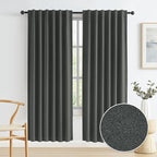 100% Blackout Linen Curtains, Full Shade Light Blocking Drapes Back Tab Loop by KEQIAOSUOCAI