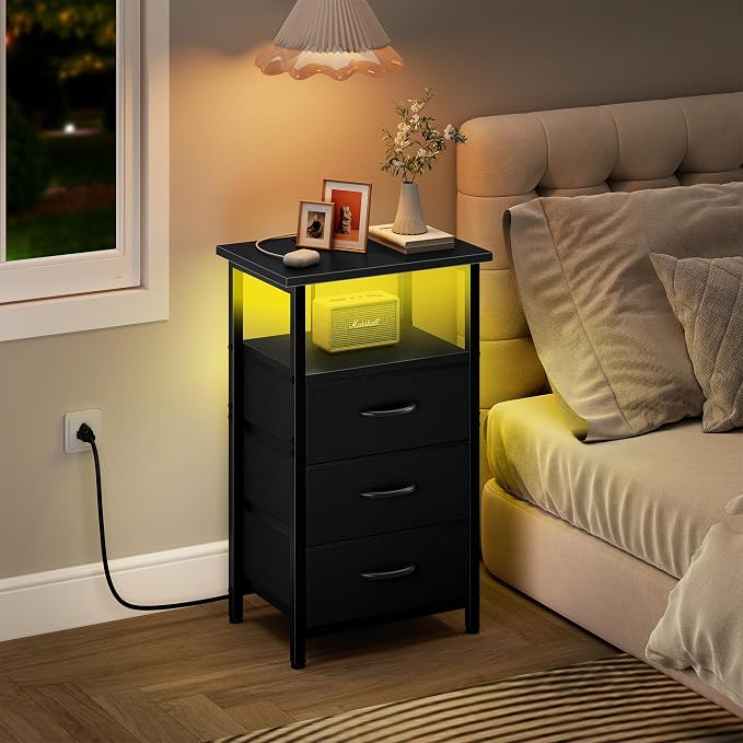 Night Stand Set 2 with Charging Station, LED Nightstand - Image 5
