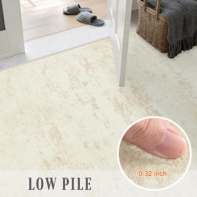 2x3 Washable Entryway Rug: Modern Abstract Indoor Soft Carpet Beige | - Image 7