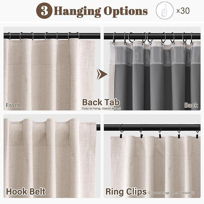 Oatmeal Linen 100% Blackout Curtains - Image 2