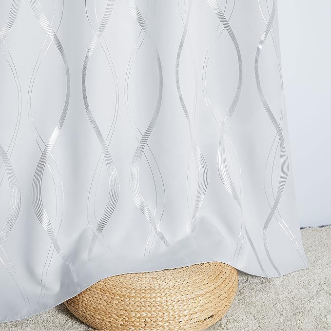 NICETOWN Greyish White Wave Line Printed Curtain 2 Panels Set - Image 5