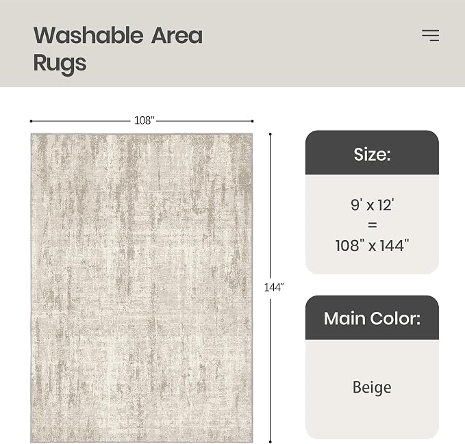 9x12 Area Rug, Large Abstract Washable Rugs - Image 2