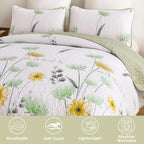 Dinjoy King Quilt Set, 3 Pieces Boho Floral Bedspreads, Fall Flower Bedding | - Image 3