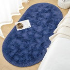 Goideal Fluffy Bedroom Rug, Small Oval Area Rugs, Light Navy Shag Bedside Carpet - Image 4