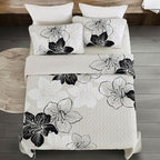 DJY Black White Quilt Queen Size, Boho Floral Bedding Bedspread Set 3 Pcs | - Image 8