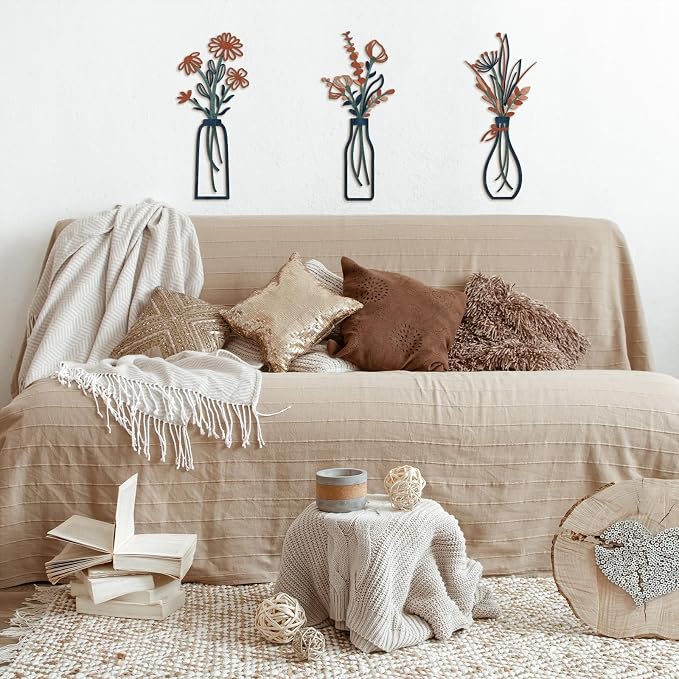 Pigort 3 Pieces Metal Flowers Wall Arts - Image 3