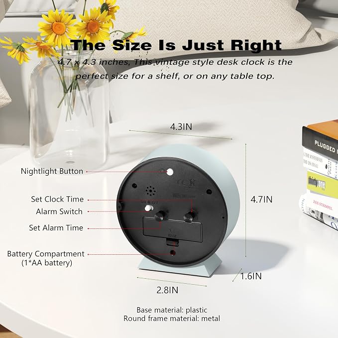 AYRELY® 4.5" Analog Alarm Clock, Small Retro Desk Clock and Table Clock | - Image 7