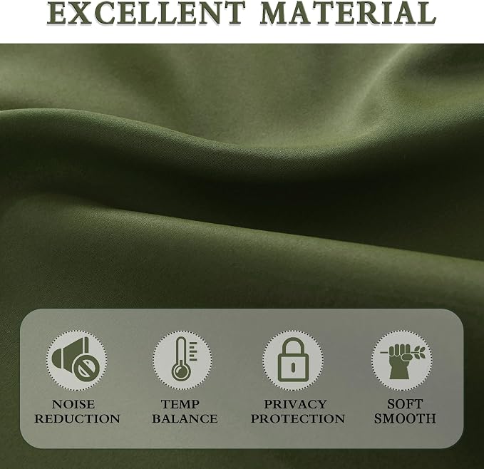 Loden/Dark Olive Green Blackout Curtains 52 Inch - Image 3
