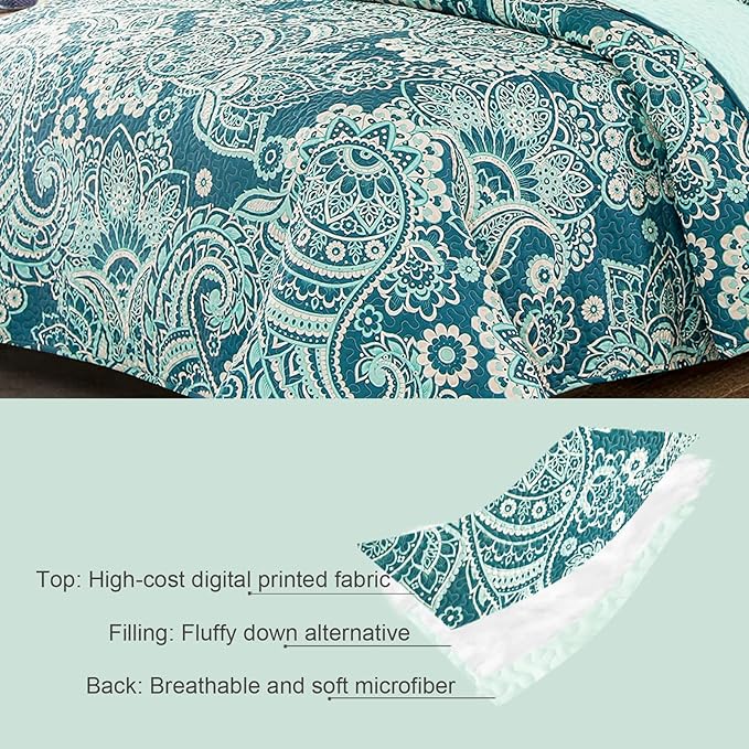 Whale Flotilla Patchwork Quilt King Size, Extra Soft Boho Paisley Bedspread | - Image 5