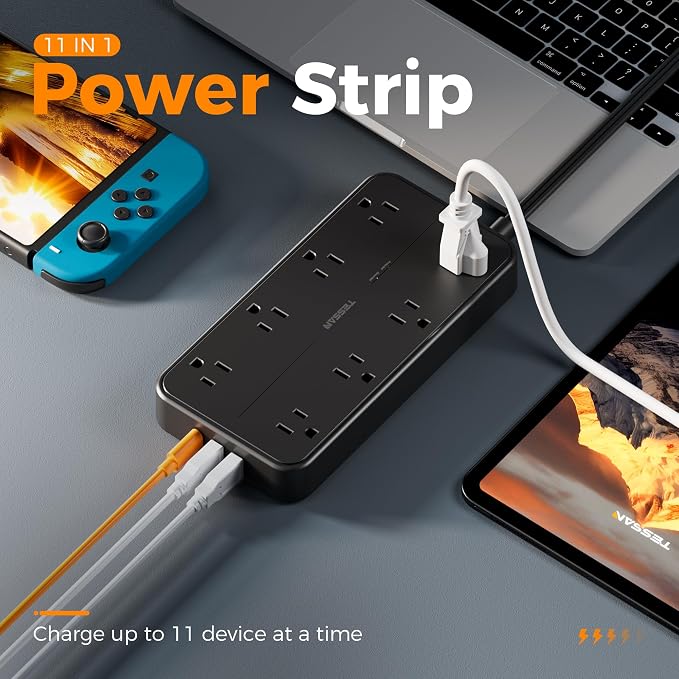 TESSAN Power Strip Surge Protector, 6FT Flat Plug Extension Cord | 8 Outlets 3 - Image 2