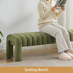 63" Boucle Bed Bench, Cute Upholstered Channel Tufted Bench - Image 5