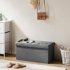 DUMOS 30 Inch Foldable Storage Ottoman Bench, Linen Fabric Hidden Storage Chest - Image 2