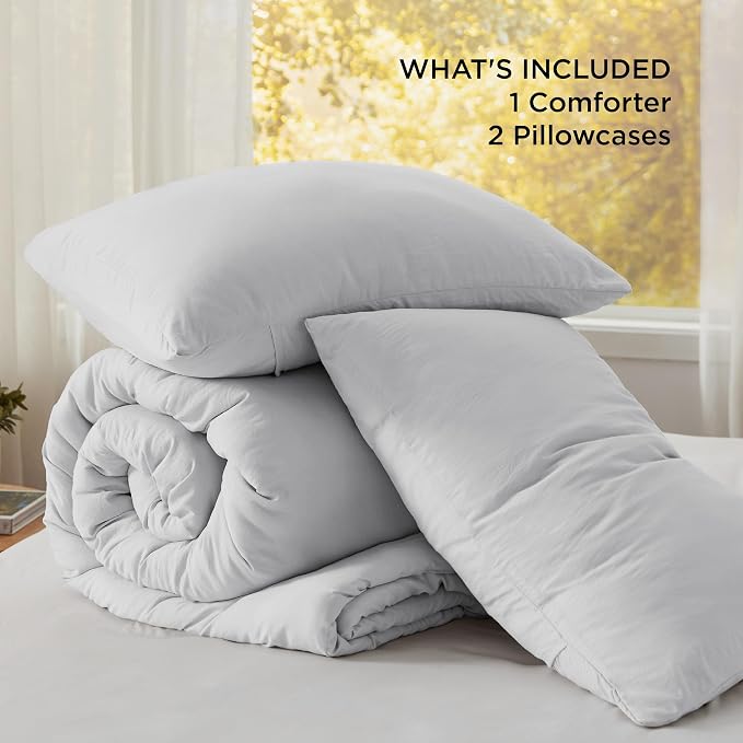 Bedsure Full Comforter Set, Light Grey Soft Prewashed Bedding - Image 6