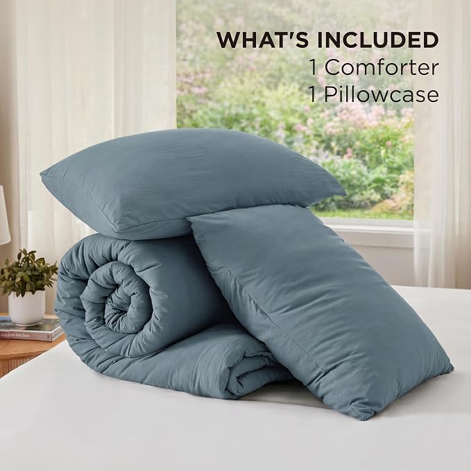 Bedsure Twin/Twin XL Comforter Set, Slate Blue Soft Prewashed Bedding - Image 6