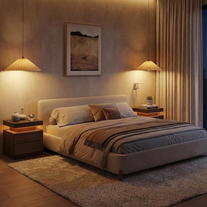 LED Nightstand with Wood 2 Drawers Modern Bedside Table - Image 7